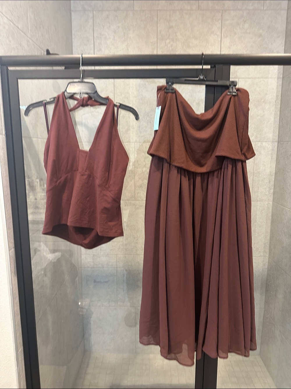 Anthropologie Two-Piece Maxi Skirt Set in Deep Rust